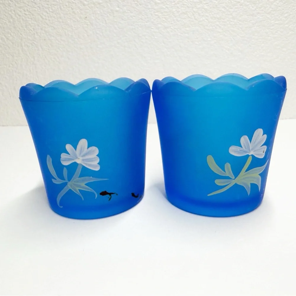 Vintage Hand Painted Daisy Floral Confederate Glass Votive Candle Holders